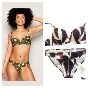 Designer Jasper Conran Black Brown White Abstract Print Underwired Bikini